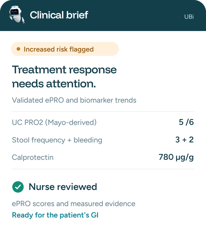 A nurse-reviewed clinical brief ready for the patient's GI